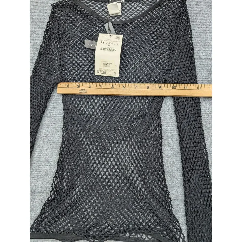 Zara Mesh Shirt Womens Medium Black Goth Layering Whimsigoth Festival 90s Grunge